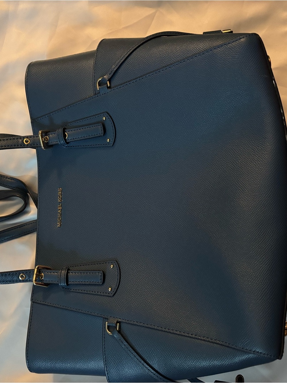 Michael Kors Deep Navy Pebbled Leather Tote with Gold Hardware